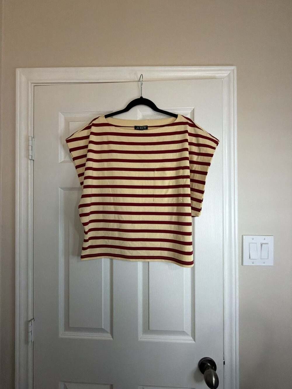 J.Crew Striped Cap Sleeve T-Shirt Size L Red Yellow